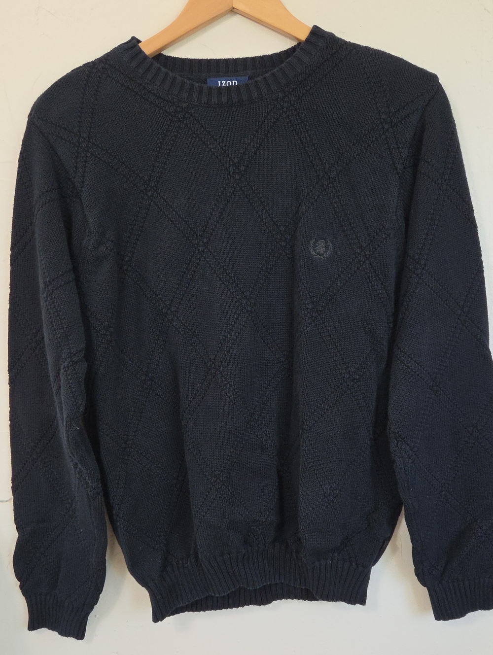 Izod Black Diamond-Pattern Crewneck Sweater Size S/p